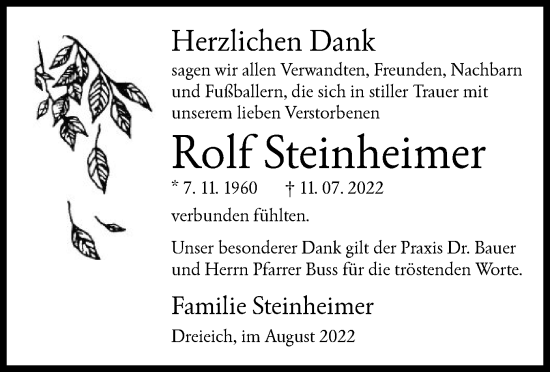 Traueranzeige von Rolf Steinheimer von OF