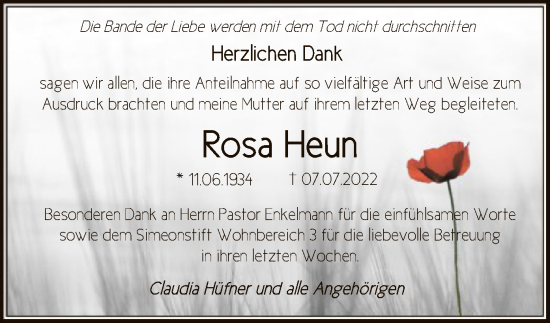 Traueranzeige von Rosa Heun von OF