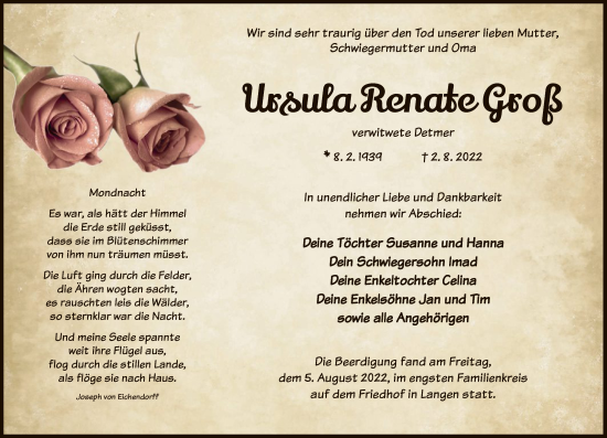 Traueranzeige von Ursula Renate Groß von OF