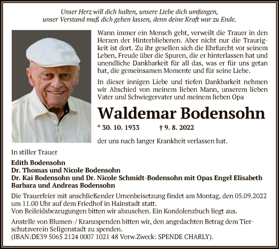 Traueranzeige von Waldemar Bodensohn von OF