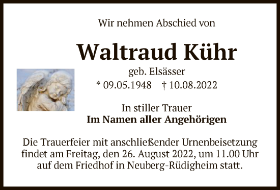 Traueranzeige von Waltraud Kühr von OF