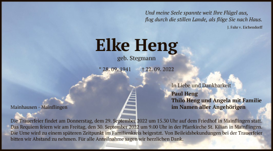 Traueranzeige von Elke Heng von OF