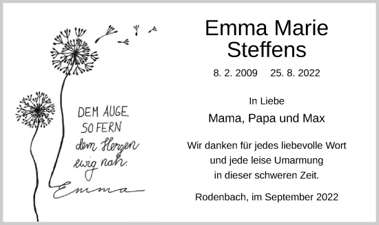 Traueranzeige von Emma Marie Steffens von OF