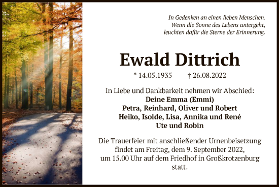 Traueranzeige von Ewald Dittrich von OF