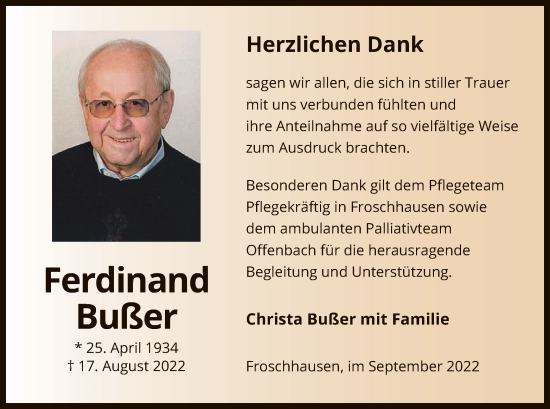 Traueranzeige von Ferdinand Bußer von OF