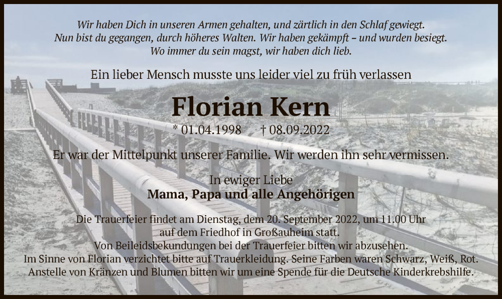  Traueranzeige für Florian Kern vom 17.09.2022 aus OF