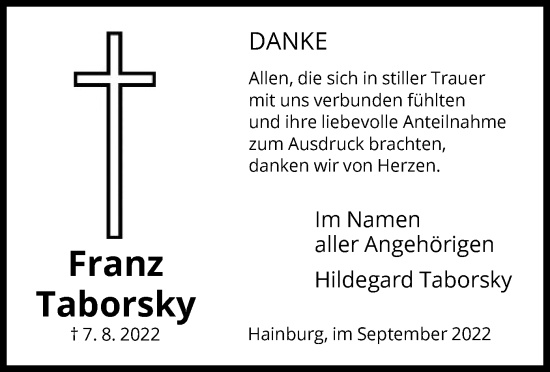 Traueranzeige von Franz Taborsky von OF