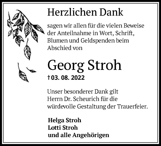 Traueranzeige von Georg Stroh von OF