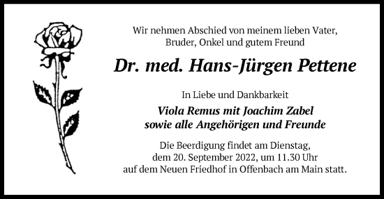 Traueranzeige von Hans-Jürgen Pettene von OF