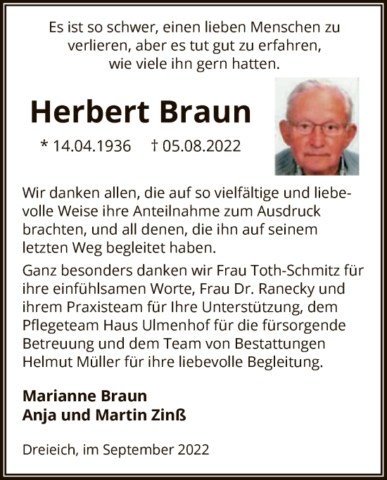 Traueranzeige von Herbert Braun von OF