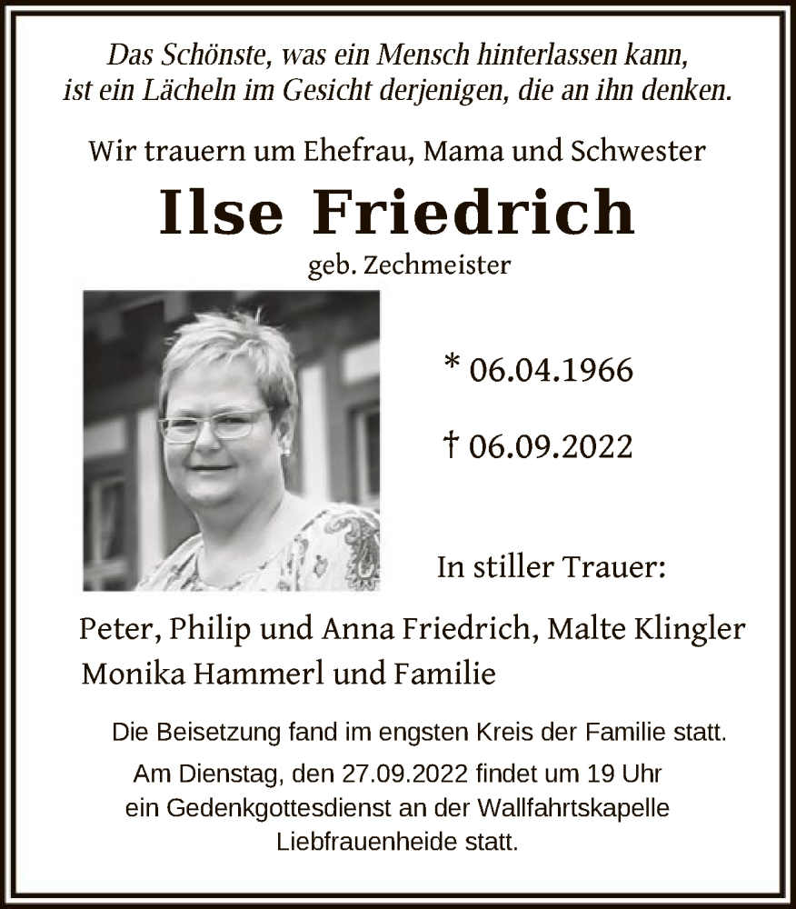 Traueranzeigen Von Ilse Friedrich Trauerop Onlinede 1996