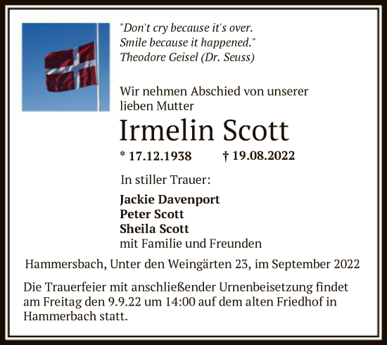 Traueranzeige von Irmelin Scott von OF