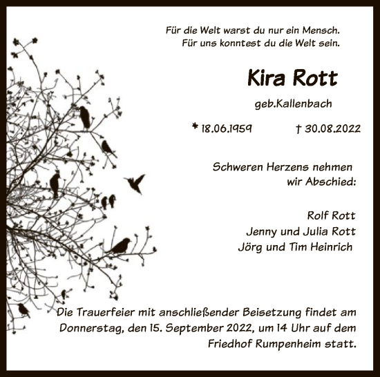 Traueranzeige von Kira Rott von OF