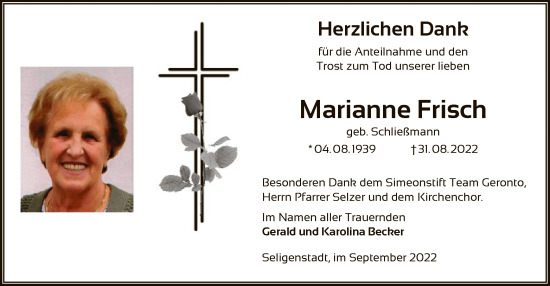 Traueranzeige von Marianne Frisch von OF