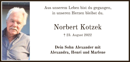 Traueranzeige von Norbert Kotzek von OF