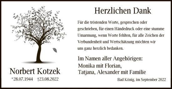 Traueranzeige von Norbert Kotzek von OF