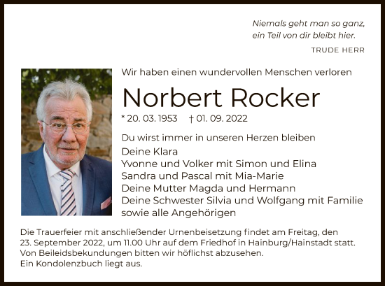 Traueranzeige von Norbert Rocker von OF