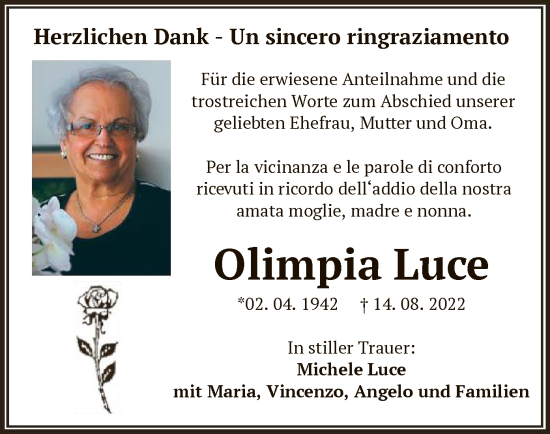 Traueranzeige von Olimpia Luce von OF