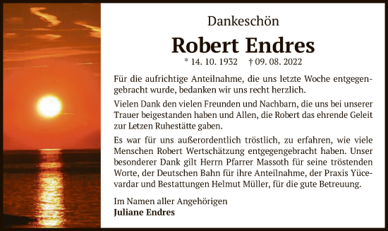 Traueranzeige von Robert Endres von OF