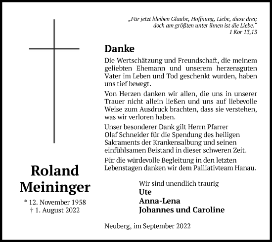 Traueranzeige von Roland Meininger von OF