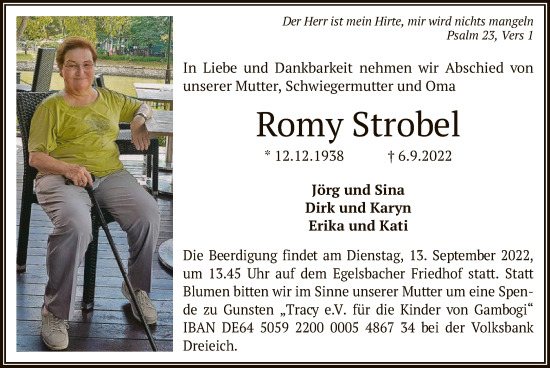 Traueranzeige von Romy Strobel von OF