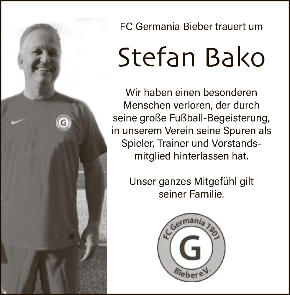  Traueranzeige für Stefan Bako vom 10.09.2022 aus OF