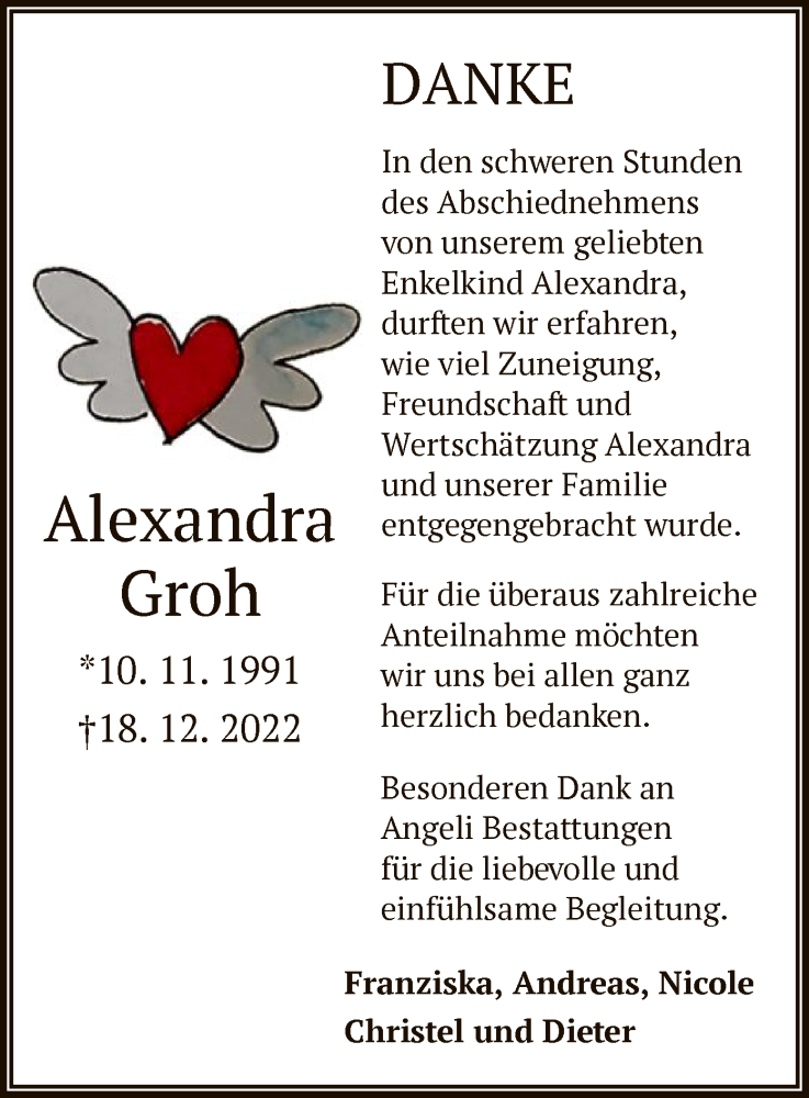  Traueranzeige für Alexandra Groh vom 12.01.2023 aus OF