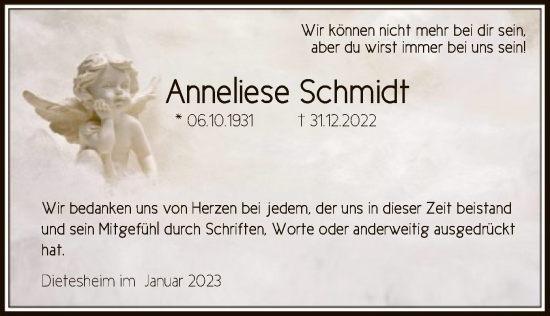 Traueranzeige von Anneliese Schmidt von OF