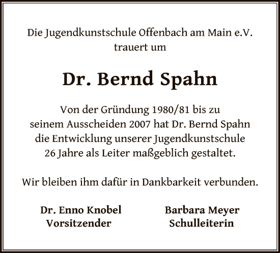 Traueranzeige von Bernd Spahn von OF