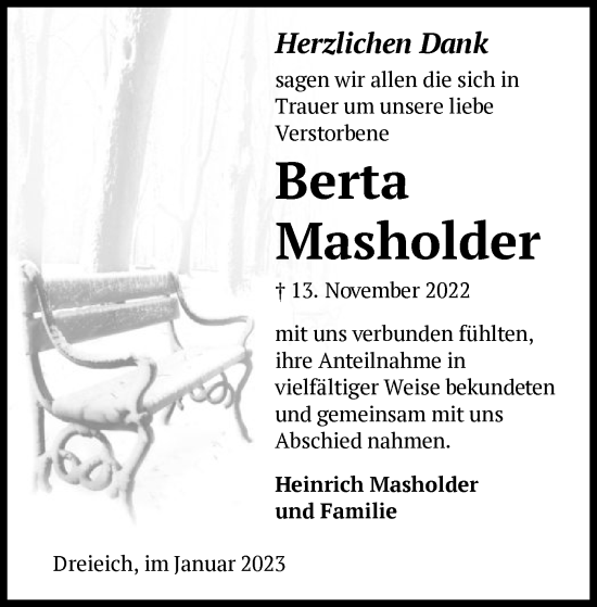 Traueranzeige von Berta Masholder von OF