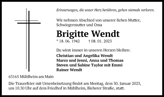 Traueranzeige von Brigitte Wendt von OF