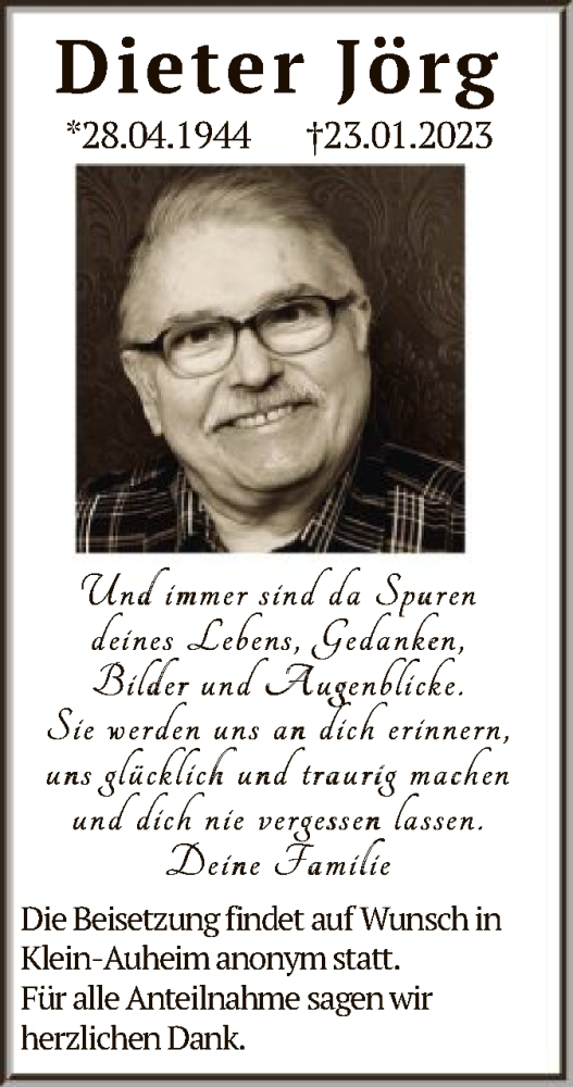 Traueranzeige von Dieter Jörg von OF