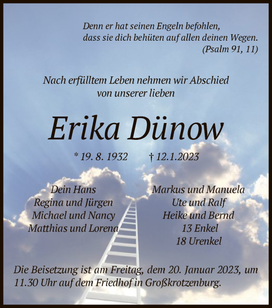 Traueranzeige von Erika Dünow von OF