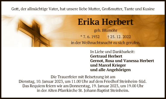 Traueranzeige von Erika Herbert von OF