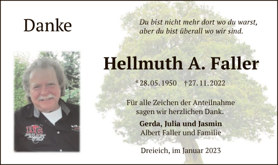 Traueranzeige von Hellmuth Faller von OF