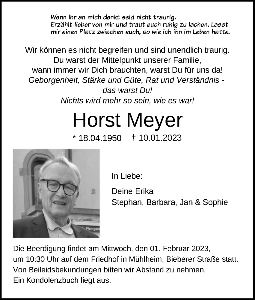  Traueranzeige für Horst Meyer vom 25.01.2023 aus OF
