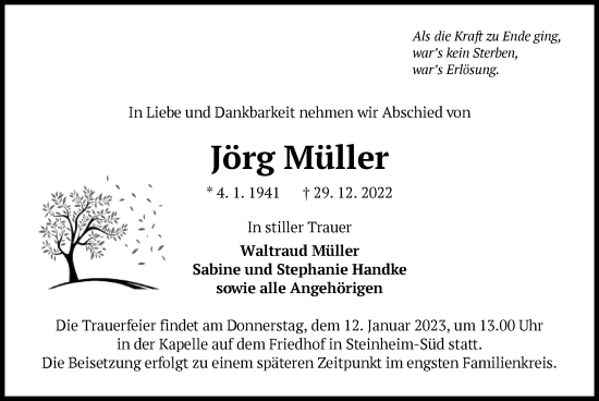 Traueranzeige von Jörg Müller von OF