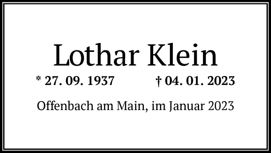 Traueranzeige von Lothar Klein von OF