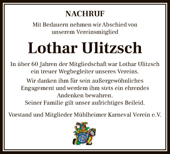 Traueranzeige von Lothar Ulitzsch von OF