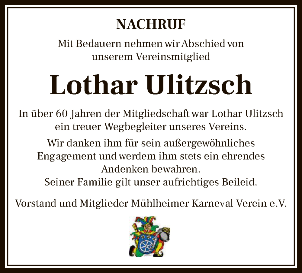  Traueranzeige für Lothar Ulitzsch vom 28.01.2023 aus OF
