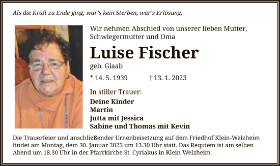 Traueranzeige von Luise Fischer von OF