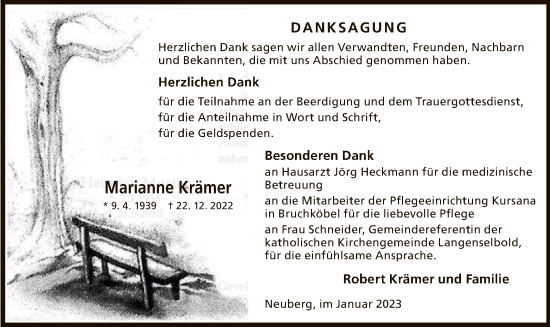 Traueranzeige von Marianne Krämer von OF