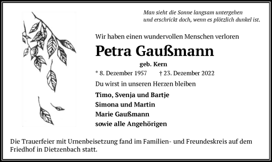 Traueranzeige von Petra Gaußmann von OF