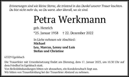 Traueranzeige von Petra Werkmann von OF