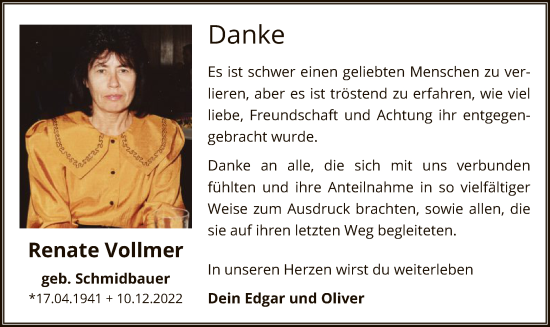 Traueranzeige von Renate Vollmer von OF