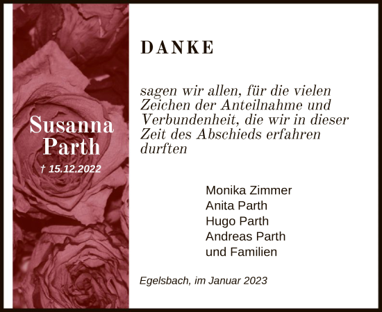 Traueranzeige von Susanna Parth von OF