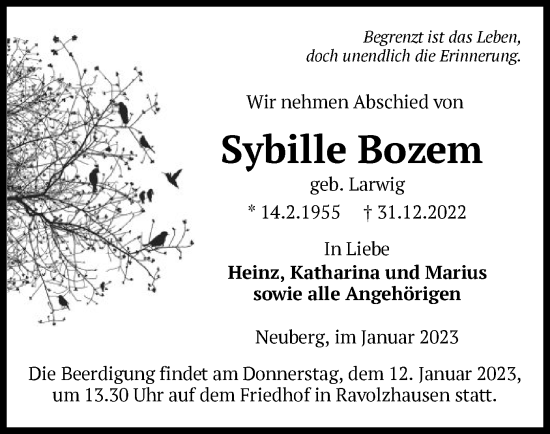 Traueranzeige von Sybille Bozem von OF