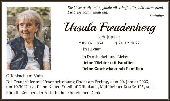 Traueranzeige von Ursula Freudenberg von OF