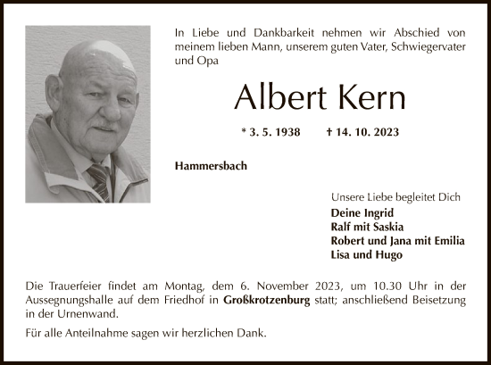 Traueranzeige von Albert Kern von OF