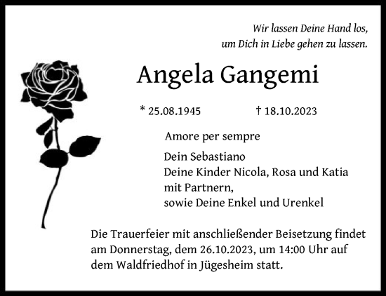 Traueranzeige von Angela Gangemi von OF